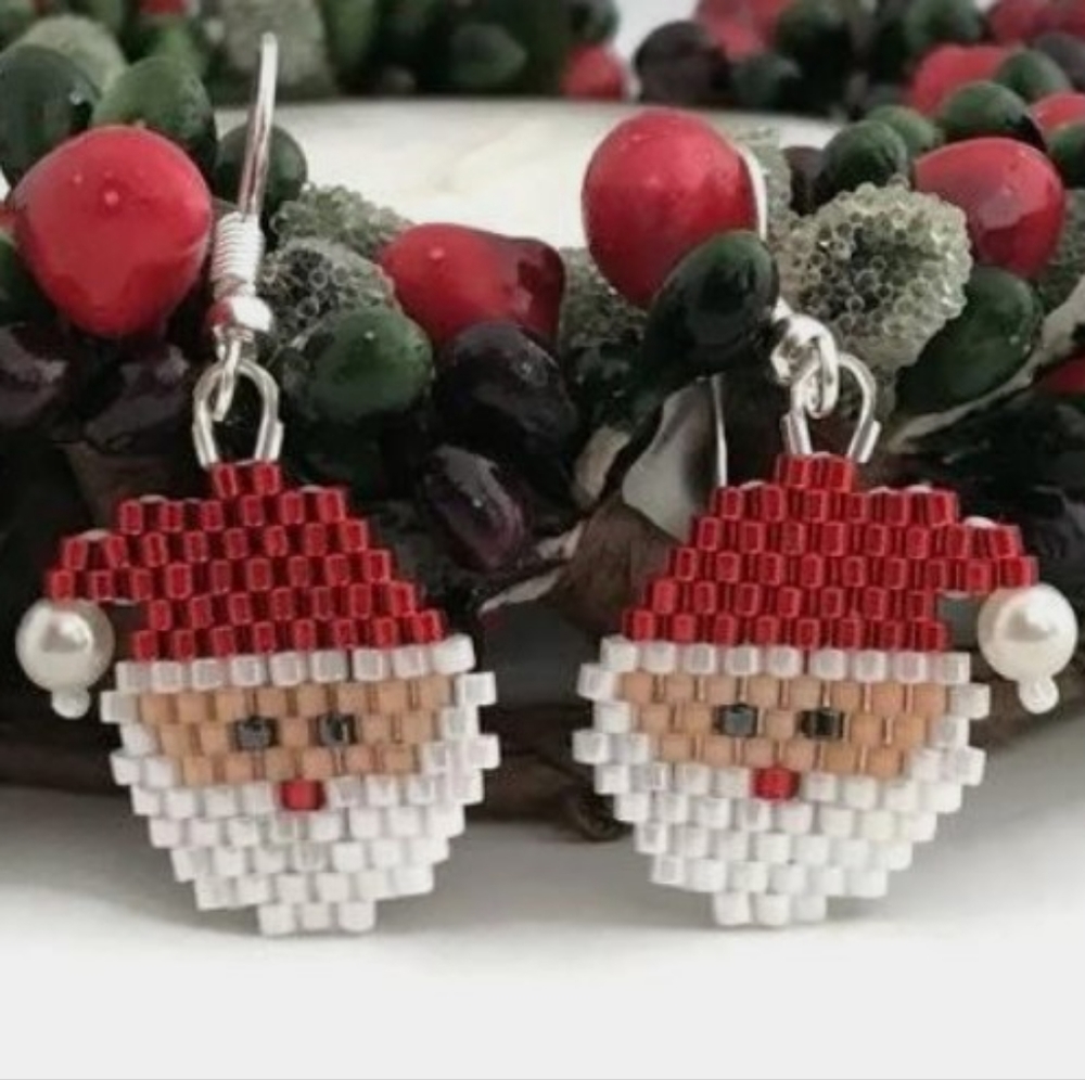Flat beaded santa earrings ( buy 2 get 1 free )